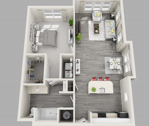 Floor plan for 1 bed, 1 bath, 811 sqft